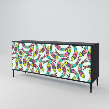 INDIAN FISH 3-Door Sideboard in Black Finish