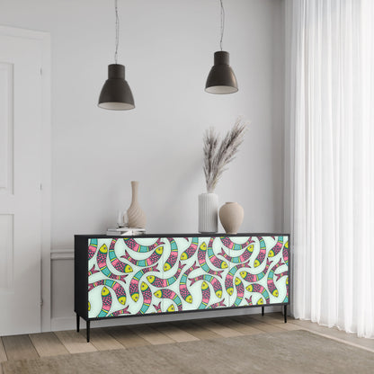 INDIAN FISH 3-Door Sideboard in Black Finish