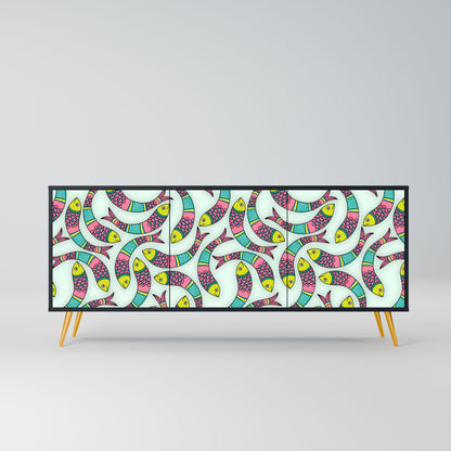 INDIAN FISH 3-Door Sideboard in Black Finish