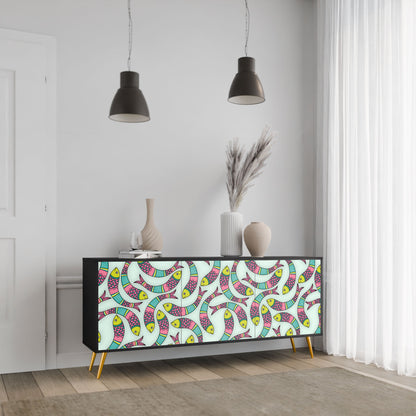 INDIAN FISH 3-Door Sideboard in Black Finish