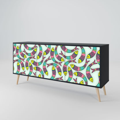 INDIAN FISH 3-Door Sideboard in Black Finish