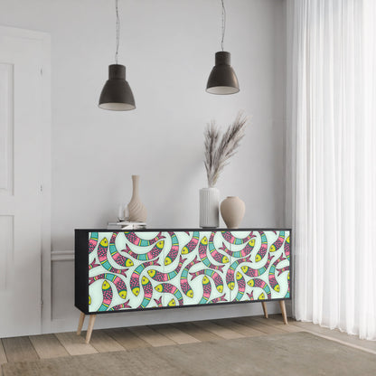 INDIAN FISH 3-Door Sideboard in Black Finish