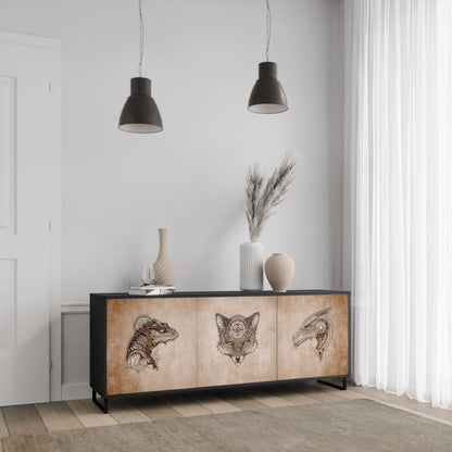 STEAMPUNK CLAN 3-Door Sideboard in Black Finish