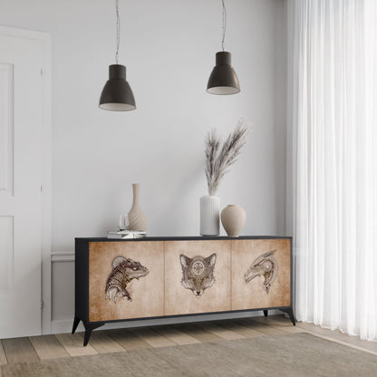 STEAMPUNK CLAN 3-Door Sideboard in Black Finish