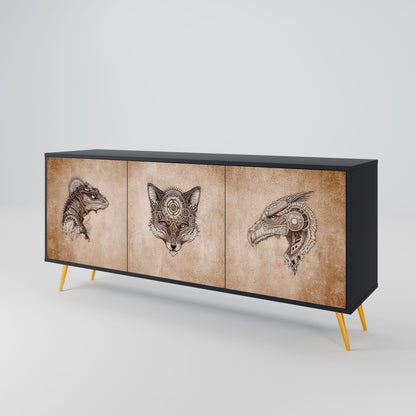 STEAMPUNK CLAN 3-Door Sideboard in Black Finish