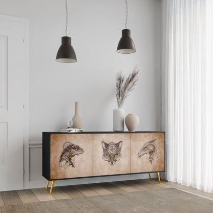 STEAMPUNK CLAN 3-Door Sideboard in Black Finish