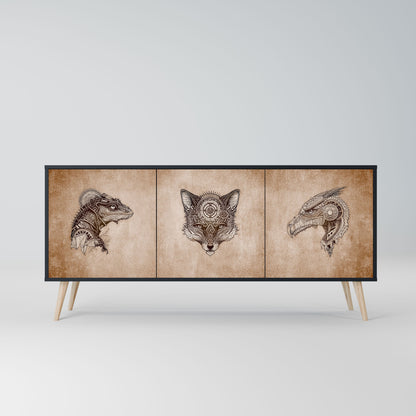 STEAMPUNK CLAN 3-Door Sideboard in Black Finish
