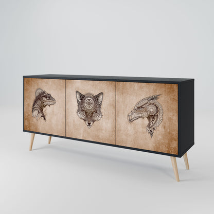 STEAMPUNK CLAN 3-Door Sideboard in Black Finish