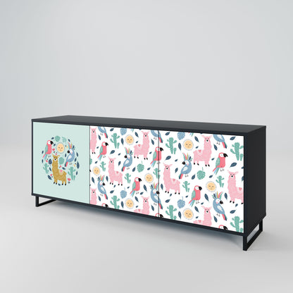COLORFUL ALPACAS 3-Door Sideboard in Black Finish