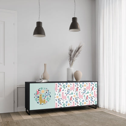 COLORFUL ALPACAS 3-Door Sideboard in Black Finish