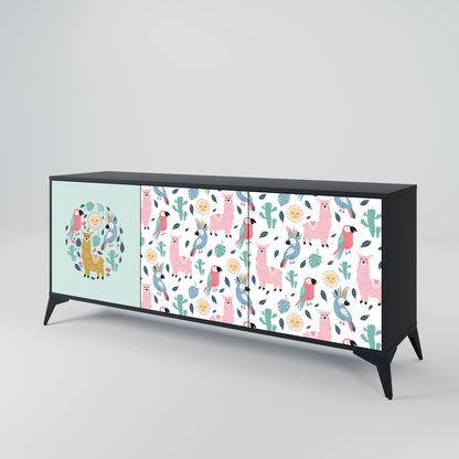 COLORFUL ALPACAS 3-Door Sideboard in Black Finish