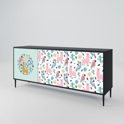 COLORFUL ALPACAS 3-Door Sideboard in Black Finish
