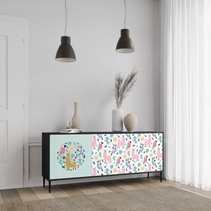 COLORFUL ALPACAS 3-Door Sideboard in Black Finish