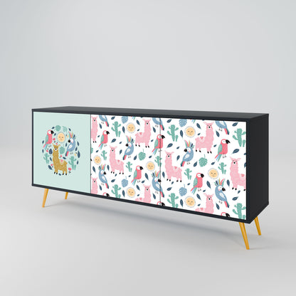 COLORFUL ALPACAS 3-Door Sideboard in Black Finish