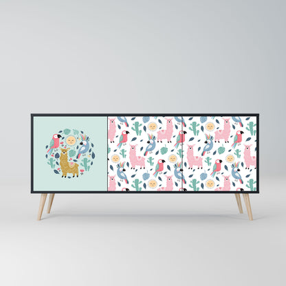 COLORFUL ALPACAS 3-Door Sideboard in Black Finish