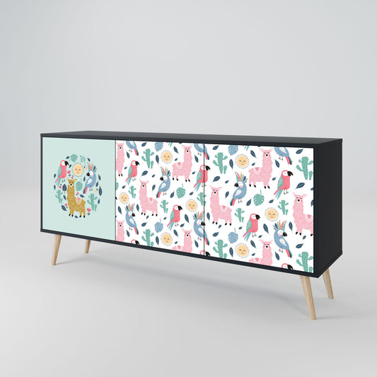 COLORFUL ALPACAS 3-Door Sideboard in Black Finish