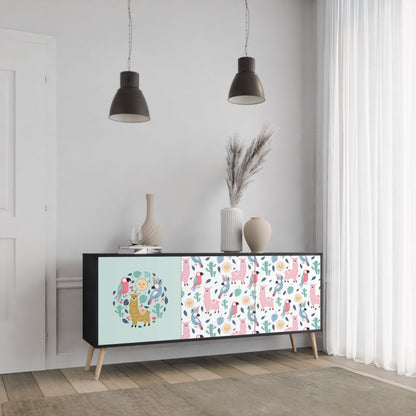 COLORFUL ALPACAS 3-Door Sideboard in Black Finish