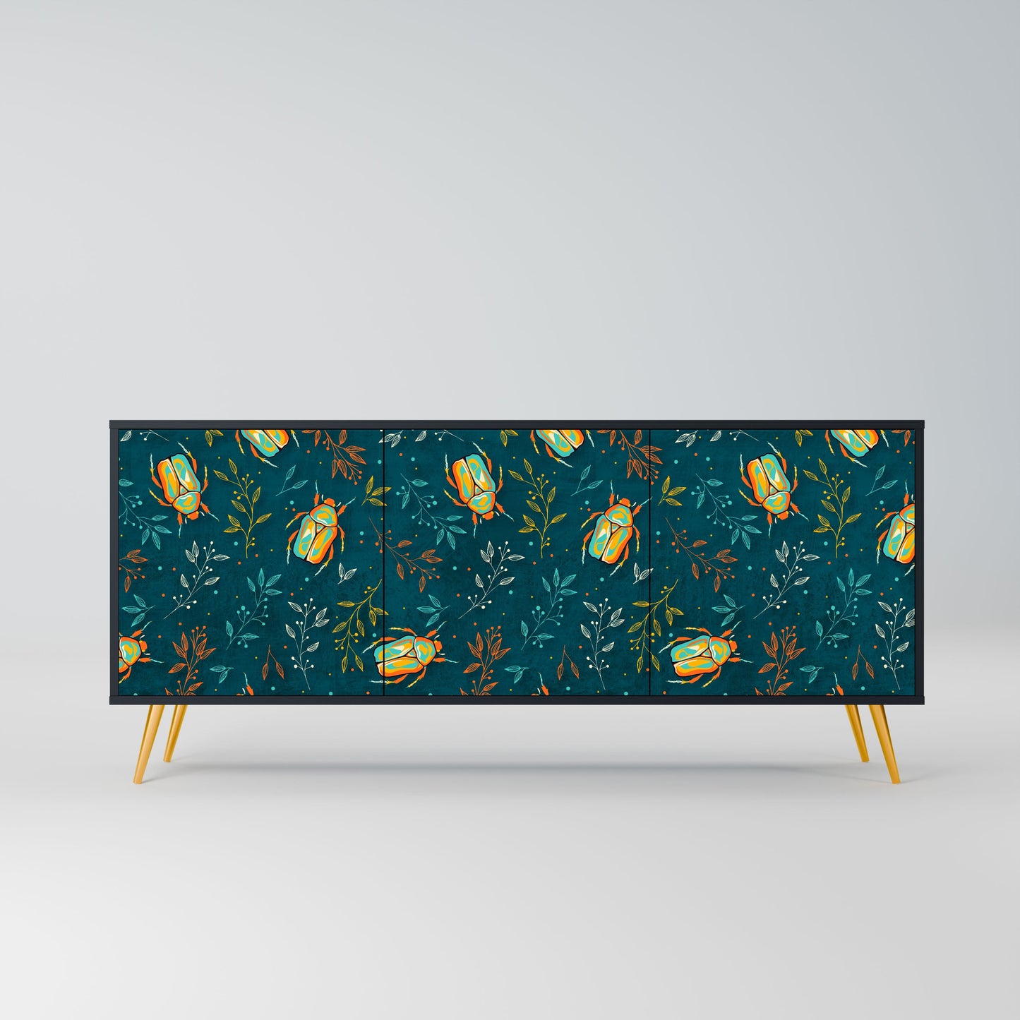 AUTUMN INSECTS 3-Door Sideboard in Black Finish
