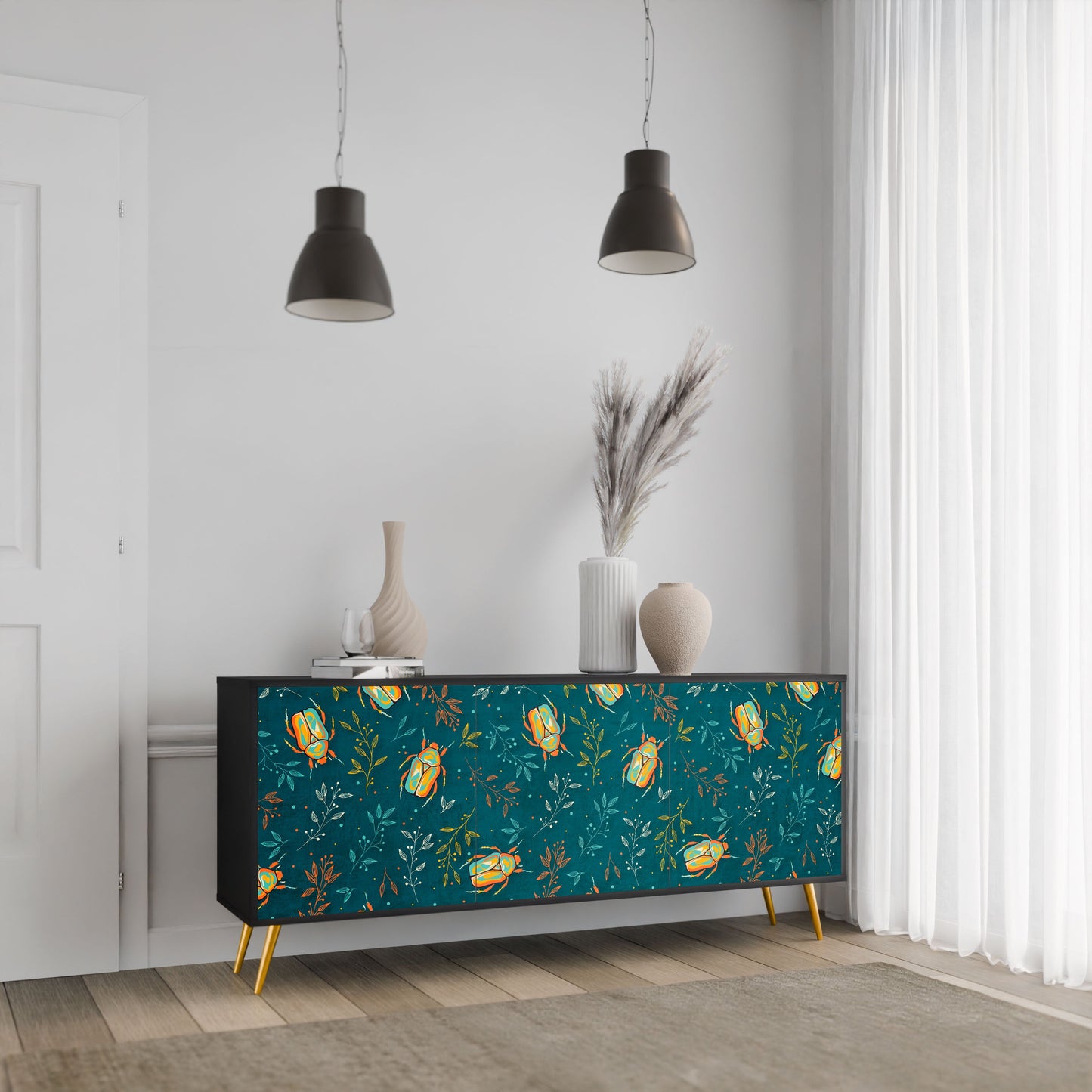 AUTUMN INSECTS 3-Door Sideboard in Black Finish