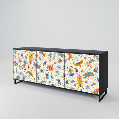 COLORFUL INSECTS 3-Door Sideboard in Black Finish