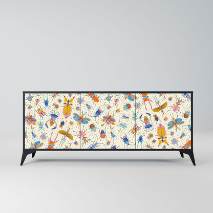 COLORFUL INSECTS 3-Door Sideboard in Black Finish