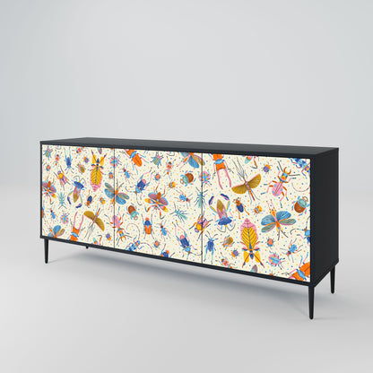 COLORFUL INSECTS 3-Door Sideboard in Black Finish