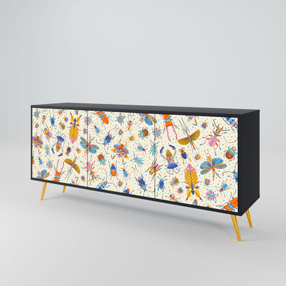 COLORFUL INSECTS 3-Door Sideboard in Black Finish
