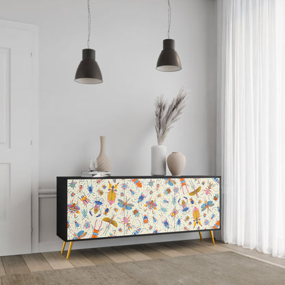 COLORFUL INSECTS 3-Door Sideboard in Black Finish
