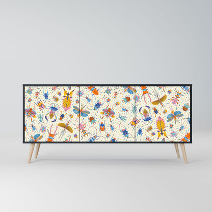 COLORFUL INSECTS 3-Door Sideboard in Black Finish