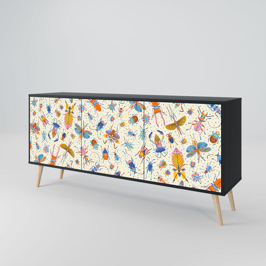 COLORFUL INSECTS 3-Door Sideboard in Black Finish