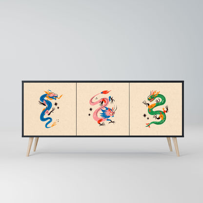 Credenza MITOLOGICA CREATURES a 3 ante in finitura nera