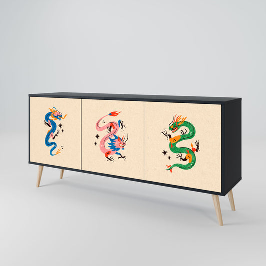 Credenza MITOLOGICA CREATURES a 3 ante in finitura nera