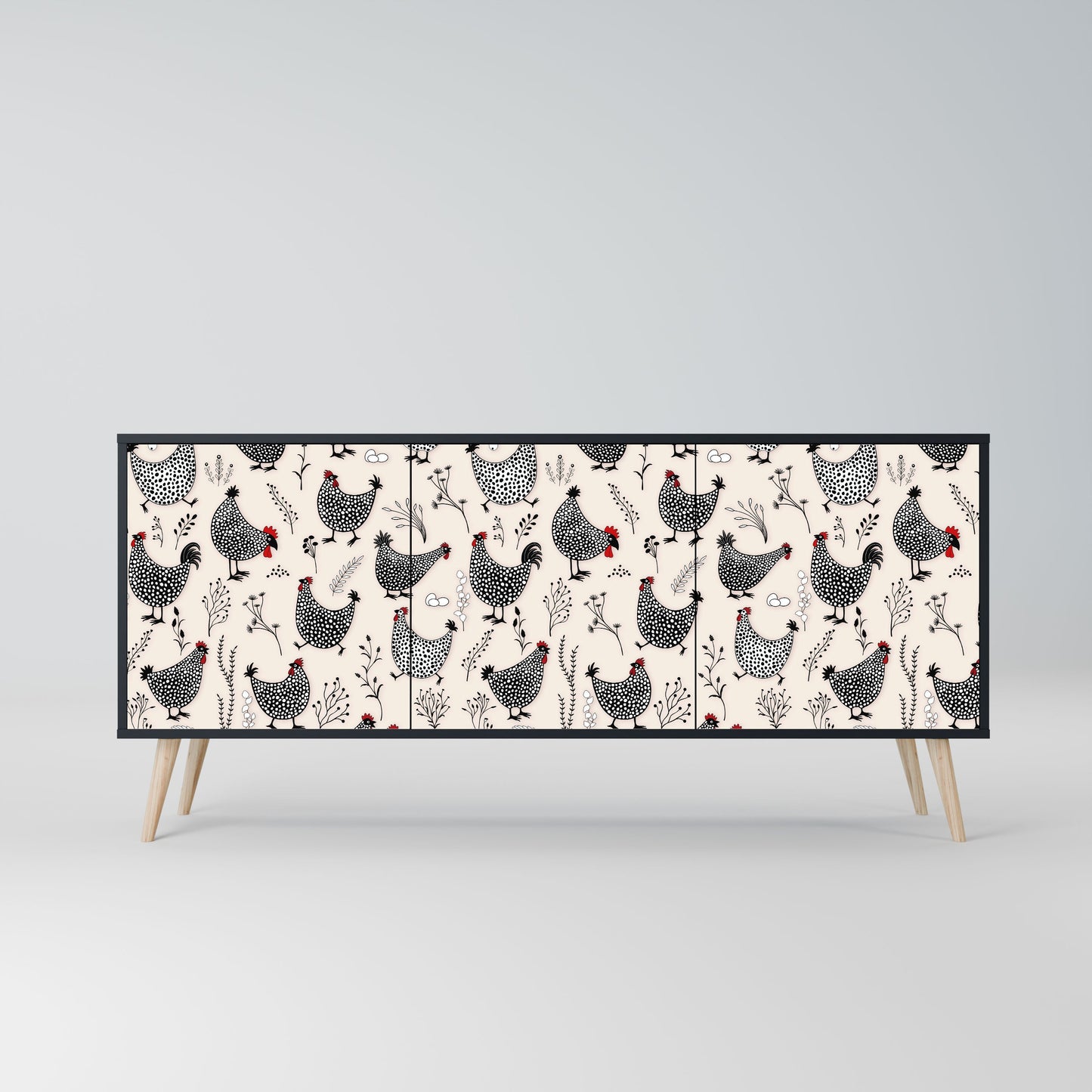 Credenza HAPPY HENS a 3 ante in finitura nera