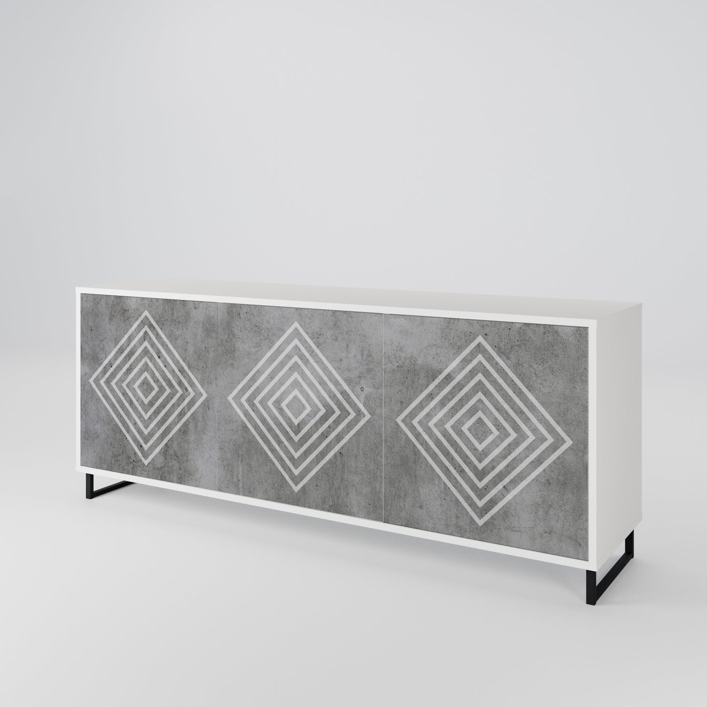 POLYGONAL ARTISTRY Madia a 3 Ante in Finitura Bianca