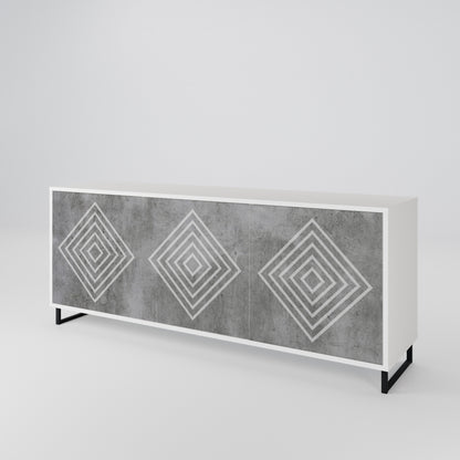 POLYGONAL ARTISTRY Madia a 3 Ante in Finitura Bianca