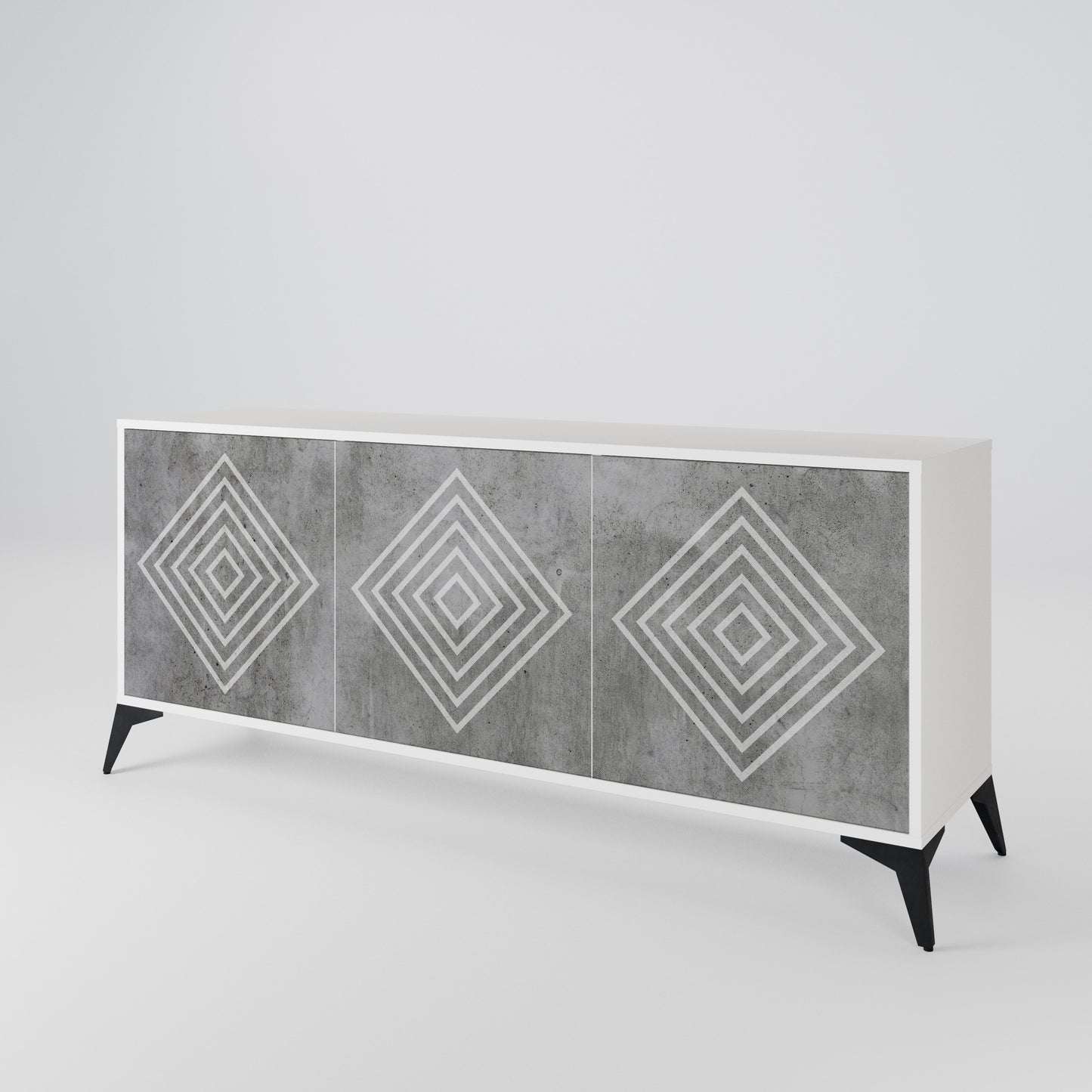 POLYGONAL ARTISTRY Madia a 3 Ante in Finitura Bianca