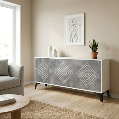 POLYGONAL ARTISTRY Madia a 3 Ante in Finitura Bianca