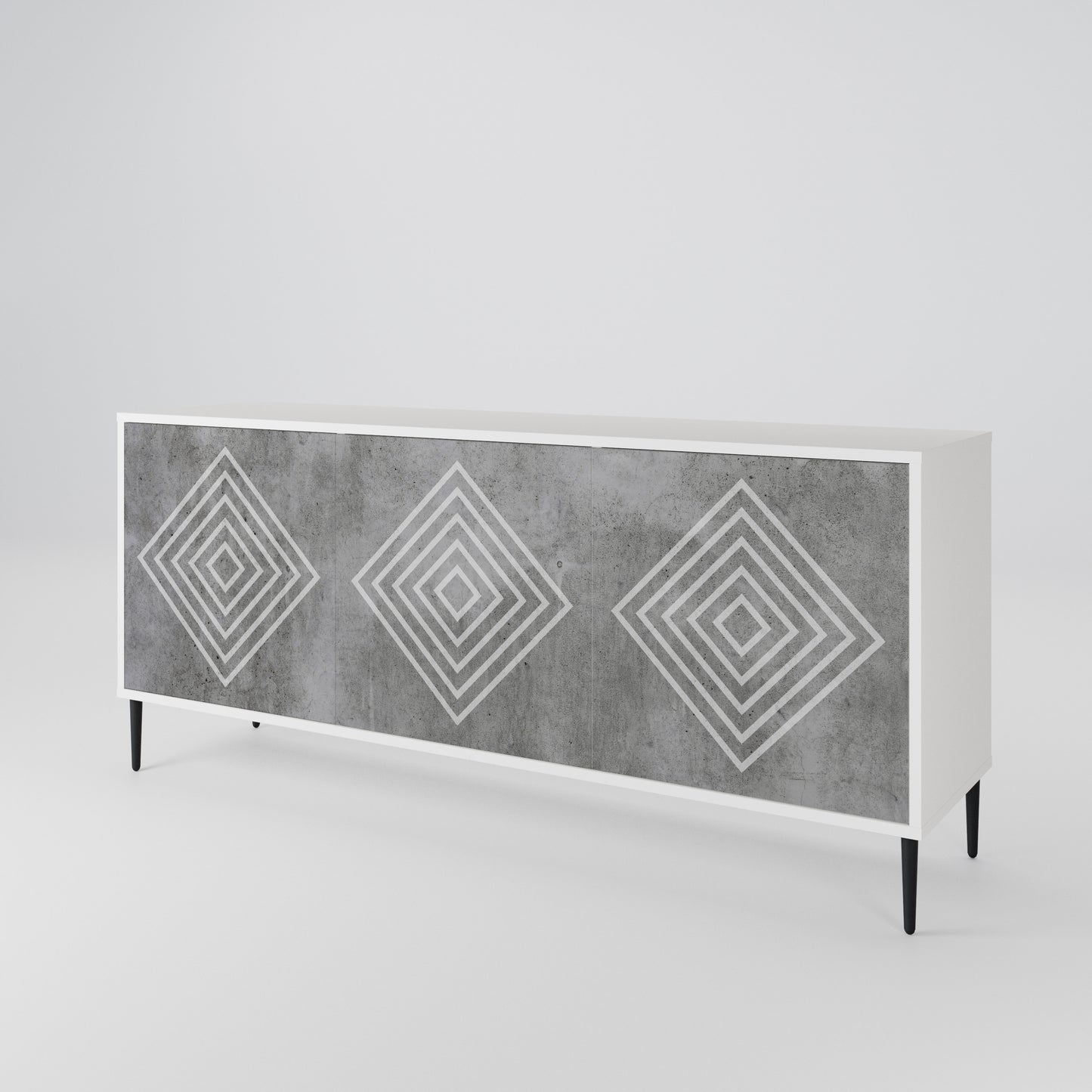 POLYGONAL ARTISTRY Madia a 3 Ante in Finitura Bianca