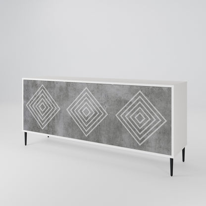 POLYGONAL ARTISTRY Madia a 3 Ante in Finitura Bianca