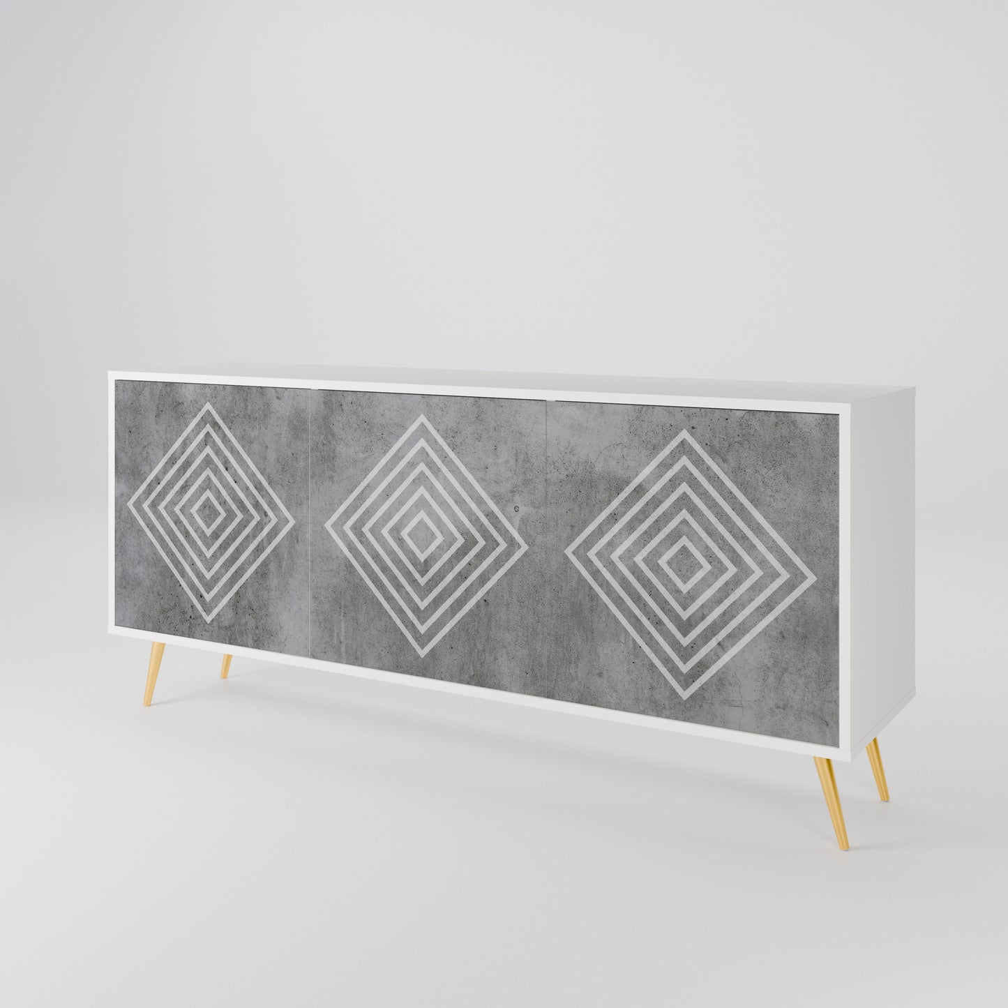 POLYGONAL ARTISTRY Madia a 3 Ante in Finitura Bianca