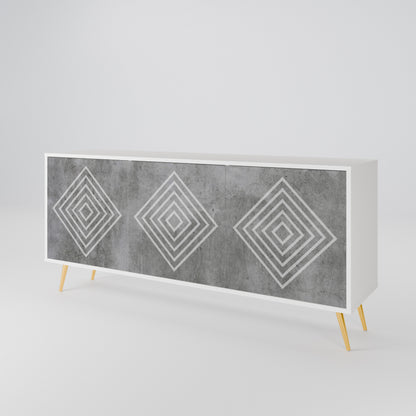 POLYGONAL ARTISTRY Madia a 3 Ante in Finitura Bianca