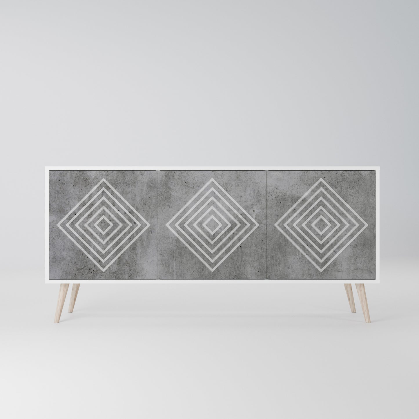 POLYGONAL ARTISTRY Madia a 3 Ante in Finitura Bianca