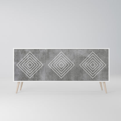 POLYGONAL ARTISTRY Madia a 3 Ante in Finitura Bianca