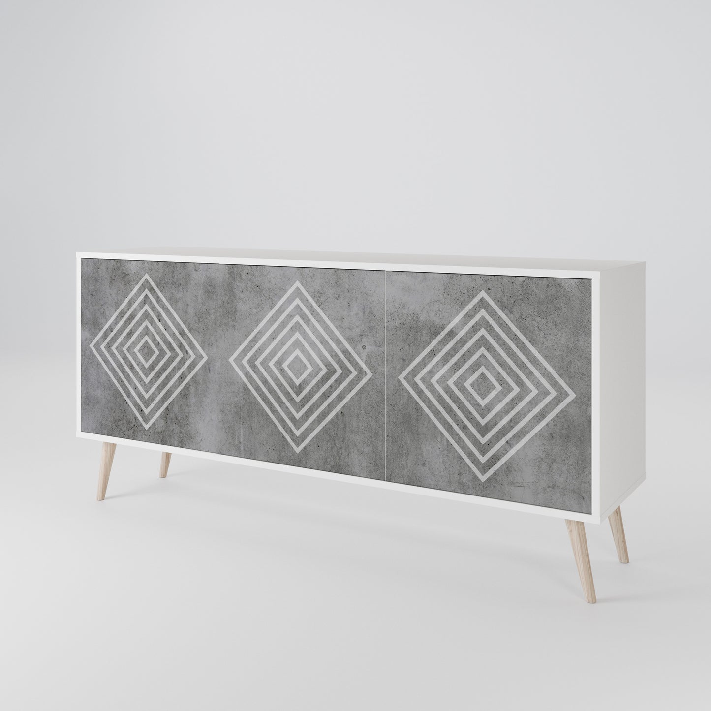 POLYGONAL ARTISTRY Madia a 3 Ante in Finitura Bianca