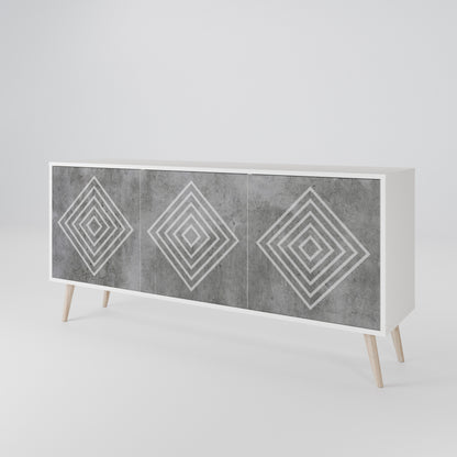 POLYGONAL ARTISTRY Madia a 3 Ante in Finitura Bianca
