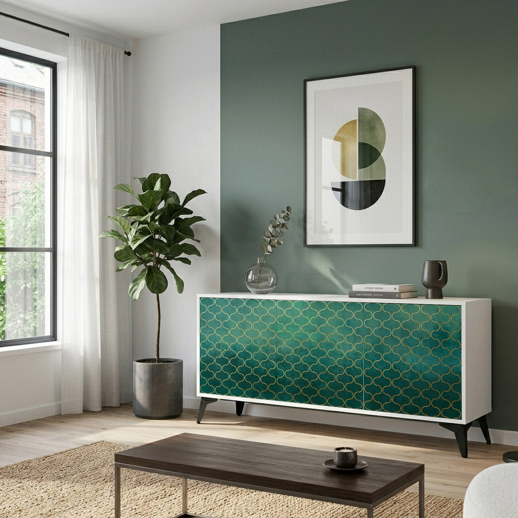 TESSELATED GREENERY Madia a 3 Ante in Finitura Bianca