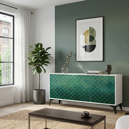 TESSELATED GREENERY Madia a 3 Ante in Finitura Bianca