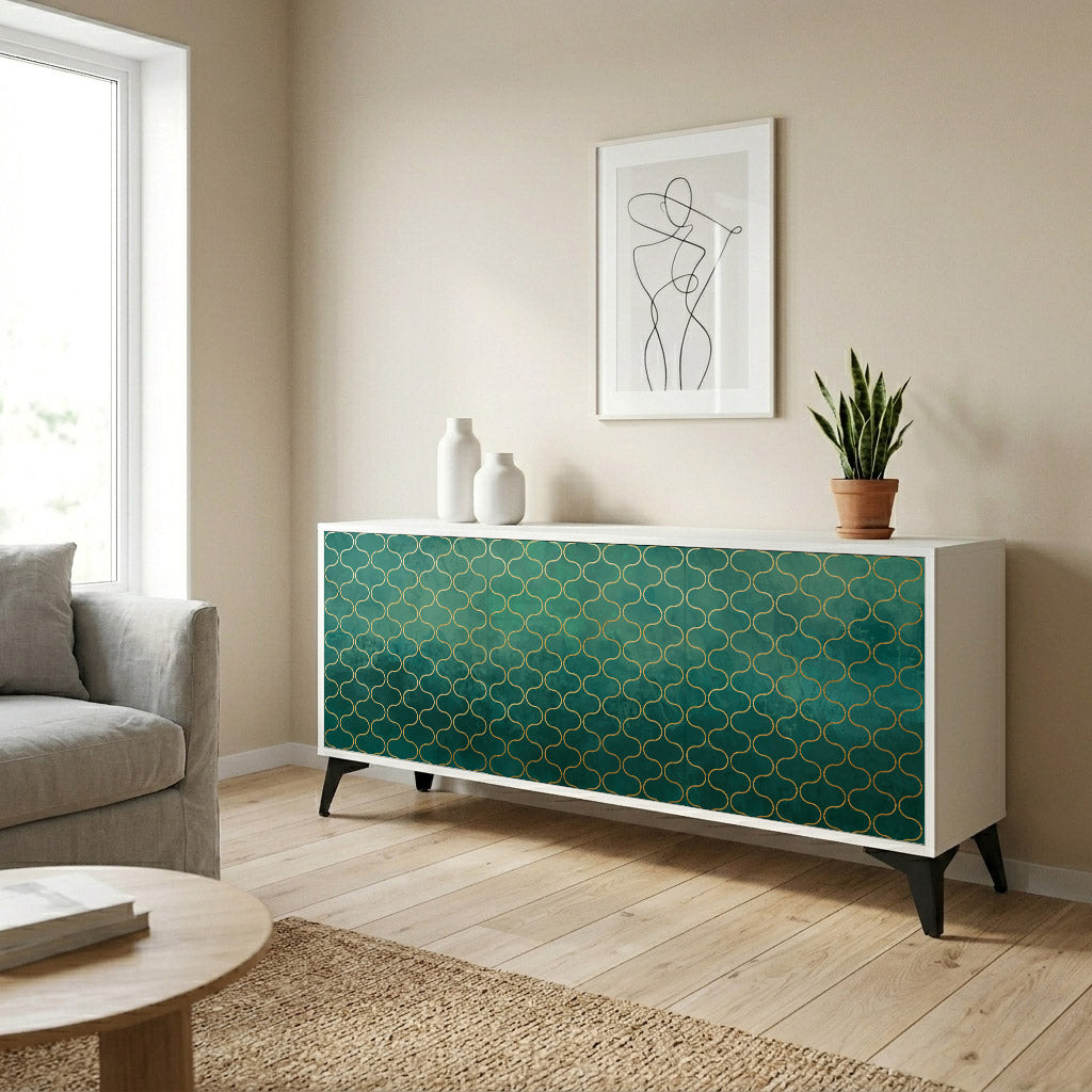 TESSELATED GREENERY Madia a 3 Ante in Finitura Bianca