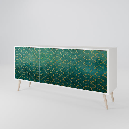 TESSELATED GREENERY 3-Door Sideboard in White Finish