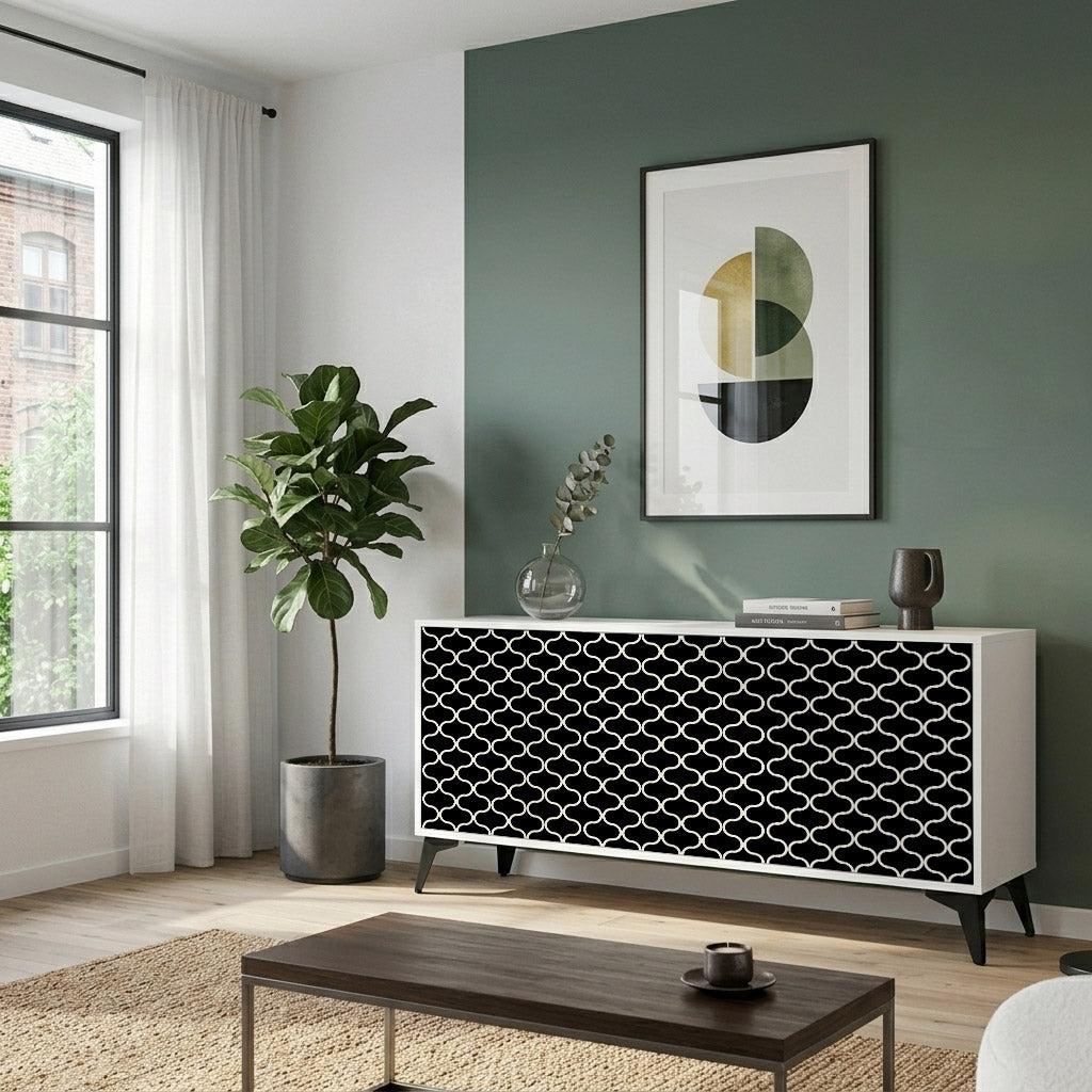 TESSELATED BLACKNESS Madia a 3 Ante in Finitura Bianca